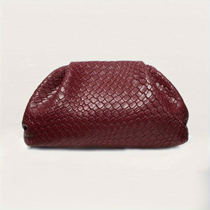 Women's Woven Cloud Clutch Handbag – Voluminous Burgundy Black-55376-56630472966467