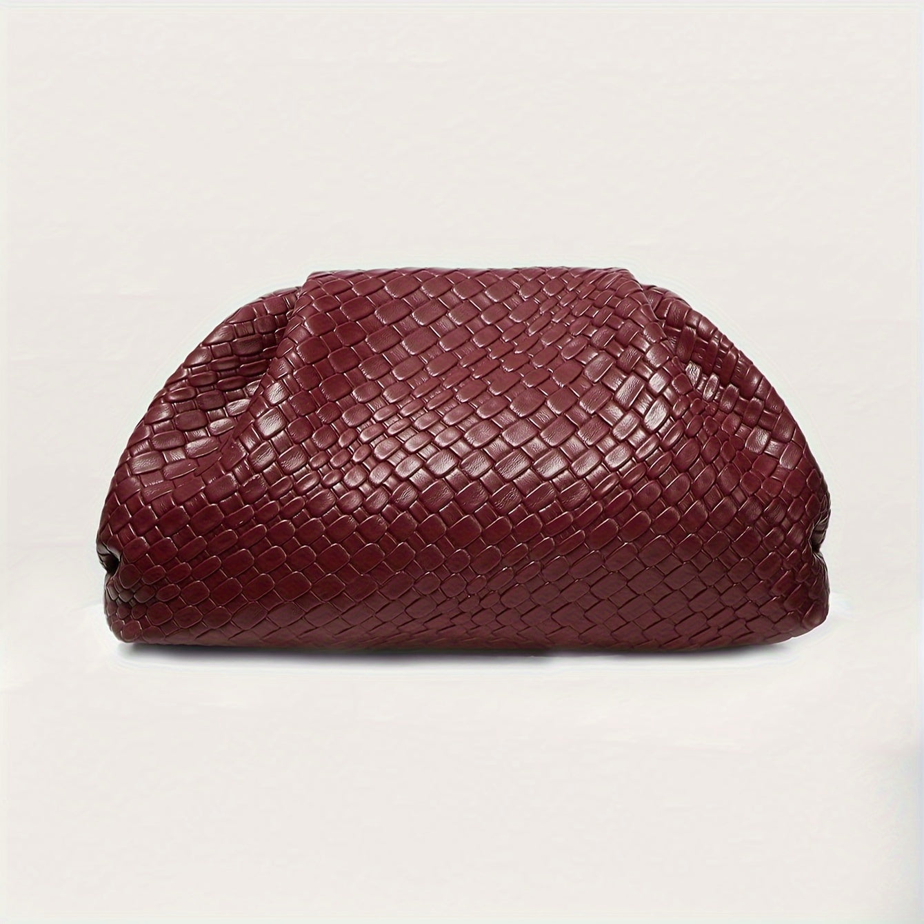Women's Woven Cloud Clutch Handbag – Voluminous Burgundy Black-55376-56630472966467