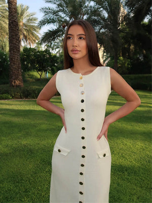 Women's Sleeveless Ribbed Knit Midi Dress with Gold Buttons, Fitted Silhouette-77217-d387b092-2cdd-41bd-bb4a-5b92426f2e7c