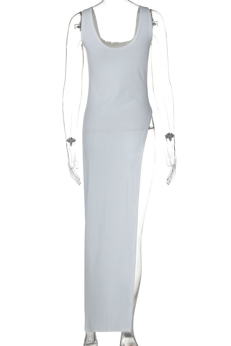 Women's Sleeveless Slit Top – Asymmetrical Hem, Fitted, Black, Red, White-81088-d6e72a41-ffee-4b29-a01d-f0f2e2437b33