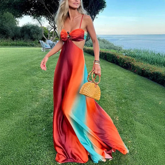 Women's Maxi Dress – Orange Silk Gradient, Waist Cut-Out, Bohemian Elegant, Sydney Wardrobe-83195-daaadc6a-c421-4b63-b7de-947e559abd01
