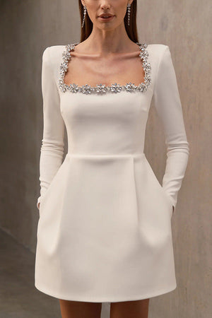 Women's Velvet Dress – Crystal Square Neck, Long Sleeve, Flared Skirt-79858-db65a8b8-7fa2-4069-aeb7-85901f6bd645