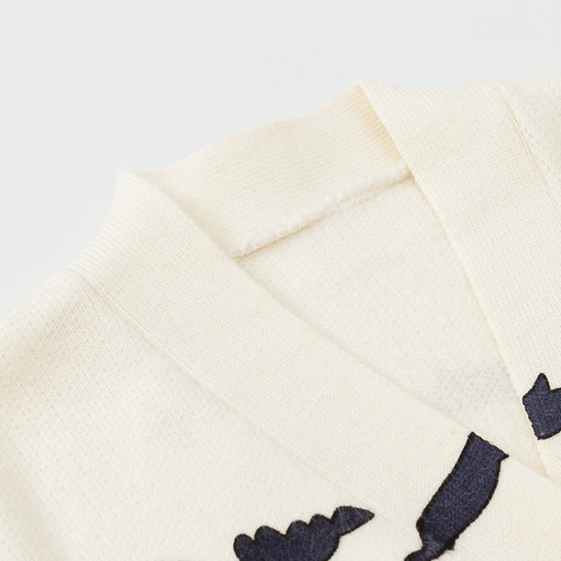 Women's Oversized Knit Cardigan – Light Beige, Whimsical Embroidered Design, Button-Down-67581-dd4786a5-f7d9-4d73-9b0d-2a4147682247