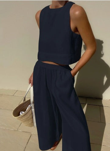 Women's Linen Two-Piece Set – Sleeveless Cropped Top, Wide-Leg Pants, Multiple Colors-81273-de91ade7-e7d8-4ad5-8cbf-91f9fb8a0a66