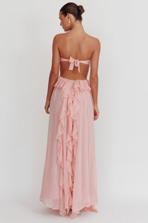Women's Strapless Ruffle Maxi Dress, Elegant Cut-Out Design-83518-e16f8697-fd00-4d5e-8e2b-4508c40bdb55