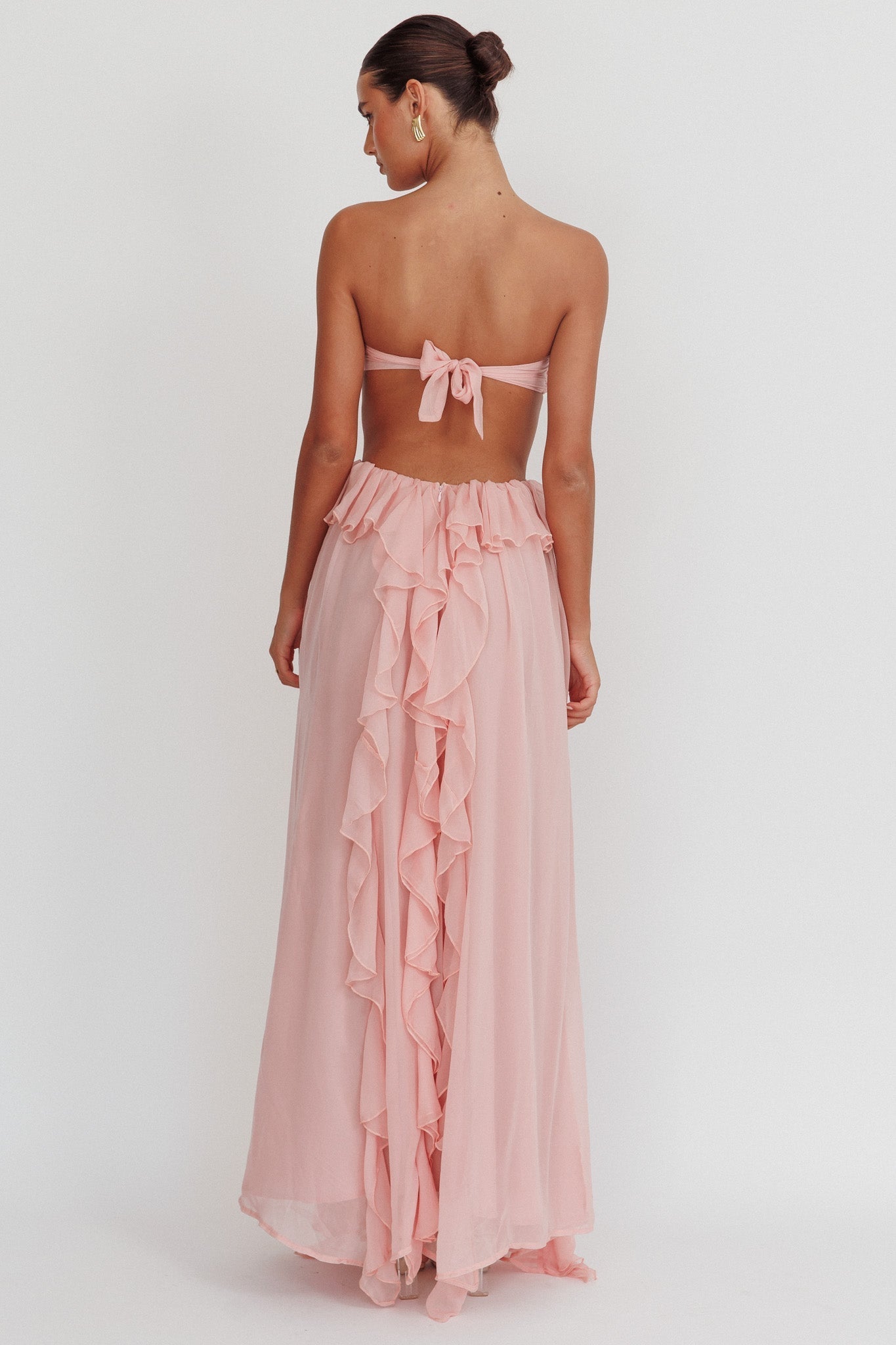 Women's Strapless Ruffle Maxi Dress, Elegant Cut-Out Design-83518-e16f8697-fd00-4d5e-8e2b-4508c40bdb55