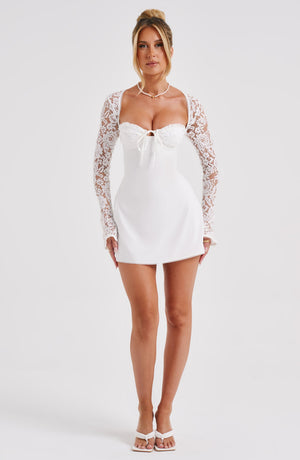 Women's White Satin Lace Mini Dress – Sweetheart Neckline, Detachable Sleeves-77185-e38d02cf-1576-4d1c-94f0-31b70d4e0ad6