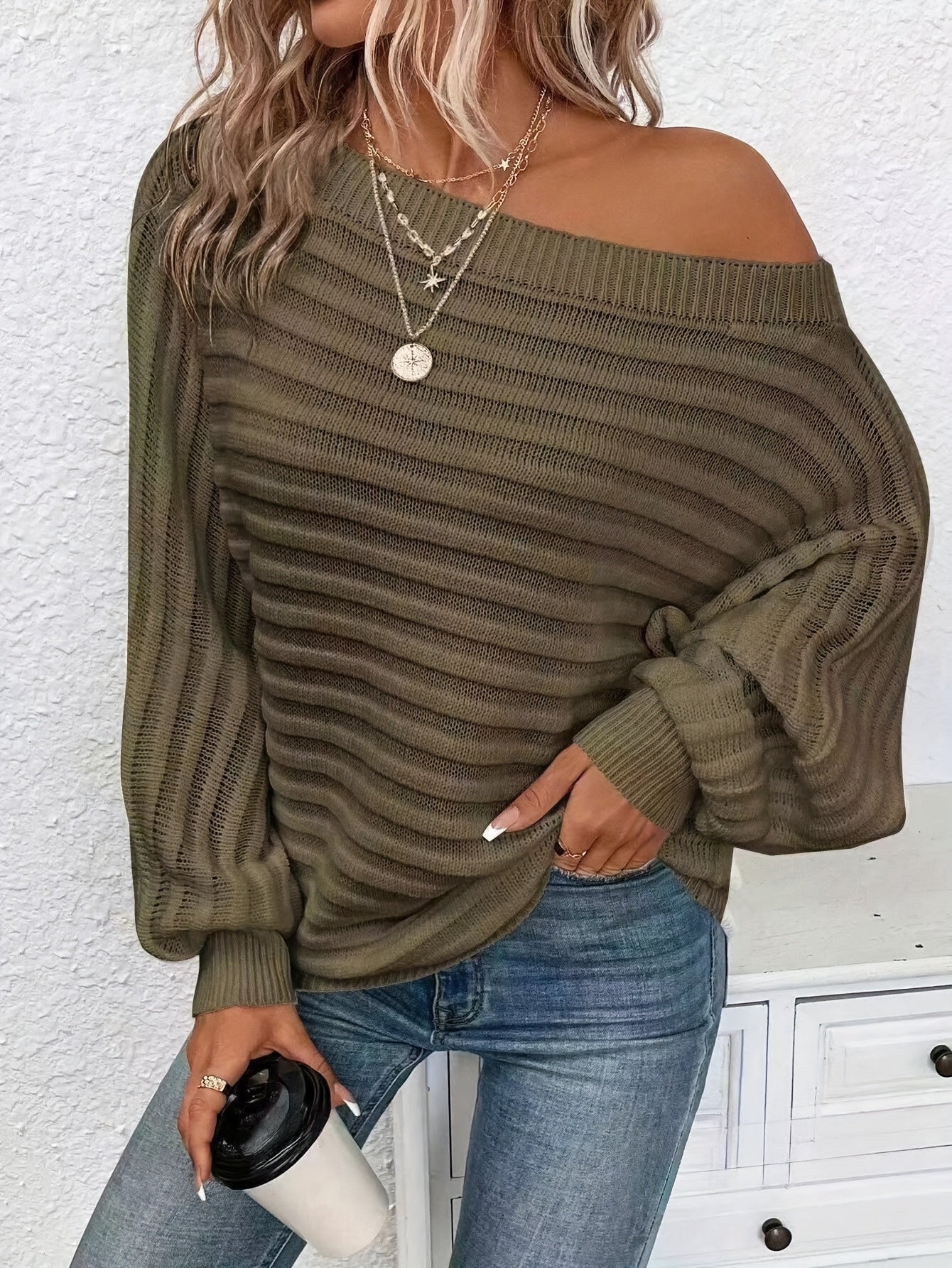 Women's Ribbed Off-Shoulder Knit Dress – Long Sleeve, Elegant Style, Sydney Wardrobe-74368-e505ed07-5504-4a85-a2f2-b3eef277c3e6