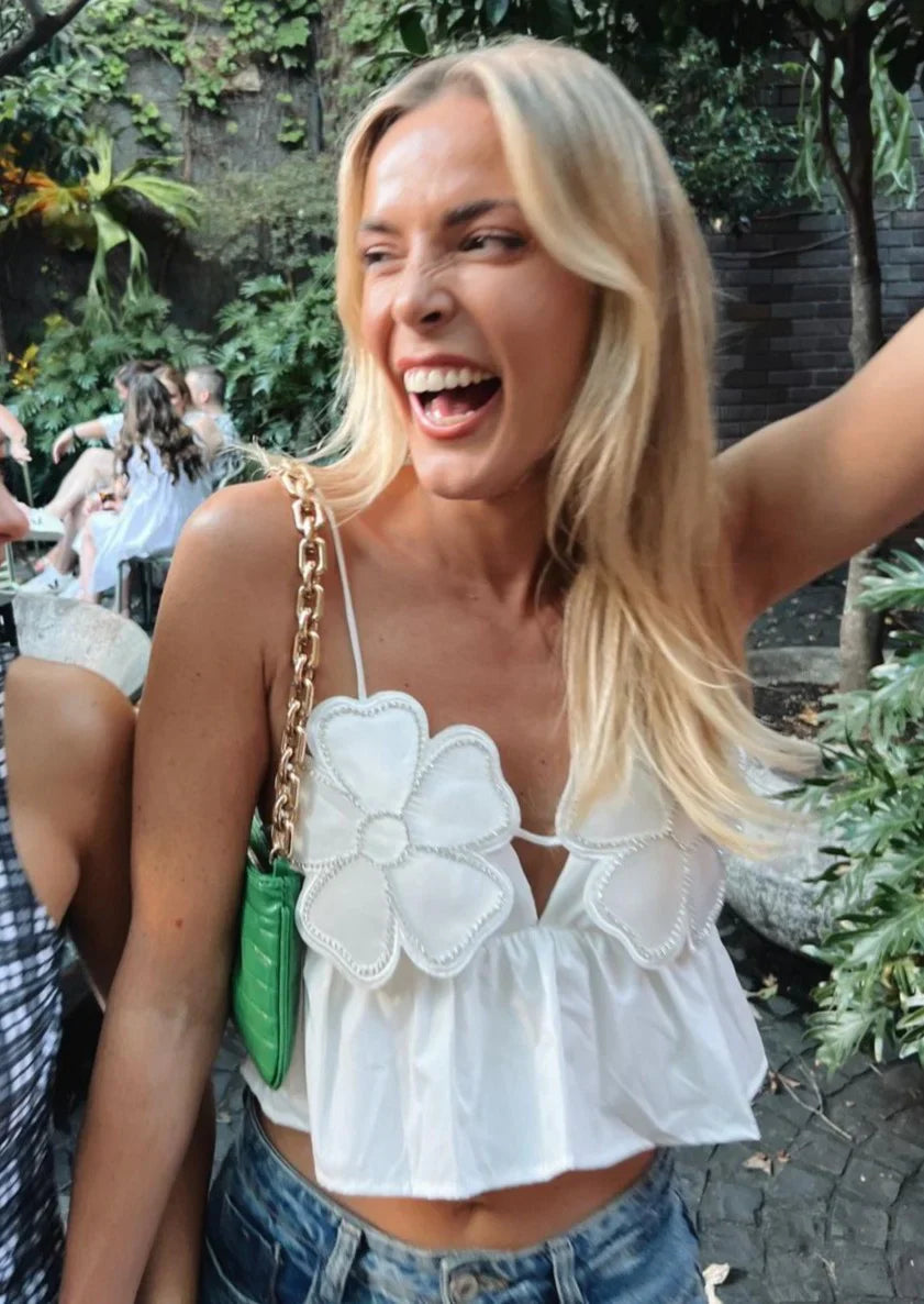 Women's Halter Top – Floral Rhinestone Embellished, Ruffled Peplum, Satin-77127-e96cfd73-8090-471b-94cc-3ee2ac69b560