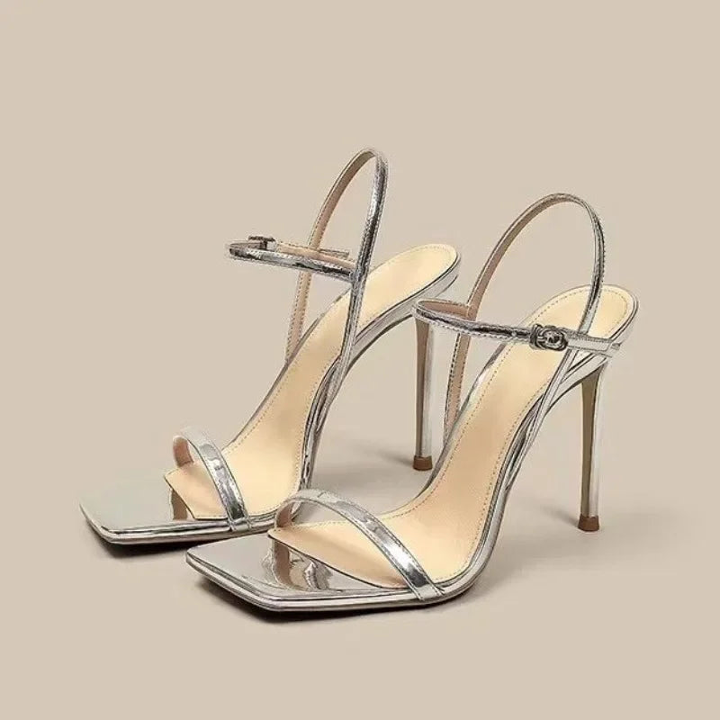 Women's High Heel Sandals – Metallic Stiletto, Adjustable Ankle Strap, Open Toe-76998-ef50c898-4601-4e20-99b3-515548c7b0dd