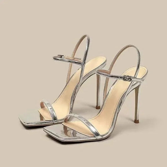 Women's High Heel Sandals – Metallic Stiletto, Adjustable Ankle Strap, Open Toe-76998-ef50c898-4601-4e20-99b3-515548c7b0dd