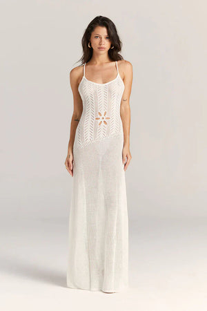 Women's Knit Maxi Dress – Floral Cutout, Spaghetti Strap-83282-efe282fd-6612-4820-8f85-26d34dbbae6d