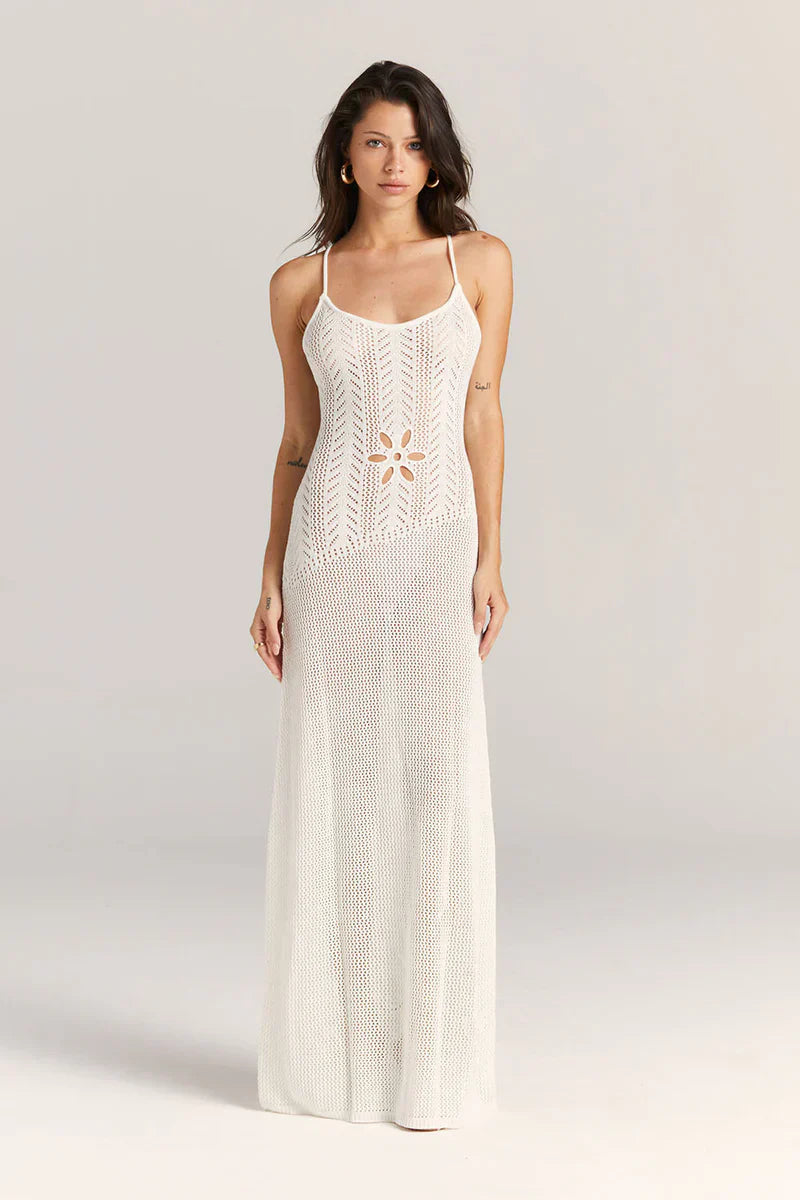 Women's Knit Maxi Dress – Floral Cutout, Spaghetti Strap-83282-efe282fd-6612-4820-8f85-26d34dbbae6d