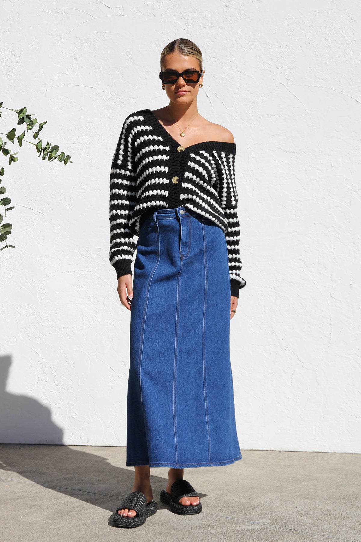 Women's Blue Denim Midi Skirt – Straight Fit, Vertical Seams, Cotton-80380-f0d248cb-53a3-4824-ae47-7915a91a2cad