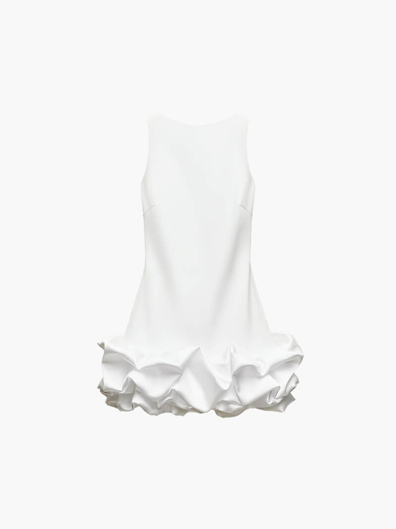 Women's White Mini Dress – Sleeveless, Ruffled Hem, Satin Polyester-77236-f1fafb0b-f67b-412d-ac6f-de6b5cec8ae6
