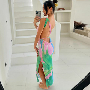 Women's Floral Bodycon Midi Dress – High Neck Sleeveless Stretch, Multicolor-77284-f26768ed-a0c6-401f-bc83-818f33d48ebe