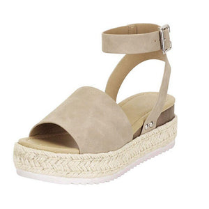 Women's Platform Sandals – Woven Jute Sole, Adjustable Ankle Strap, Open Toe-82622-f306bb68-4315-4669-93d5-77f6de153d0c