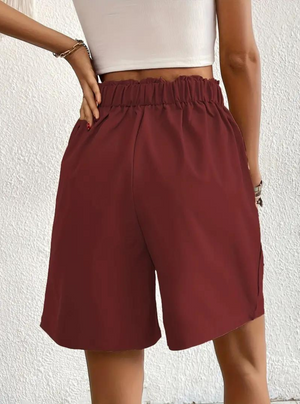 Women's Shorts – High-Waisted, Pleated Front, Functional Pockets, Versatile Style-82558-f3208b69-f2e8-4656-a01b-409a577b9575