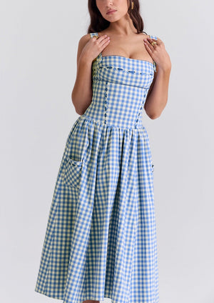 Women's Gingham Dress – Square Neck, Button Front, Classic Summer Style-83592-f40d48a0-9034-4863-8f70-e87ce3e9d722