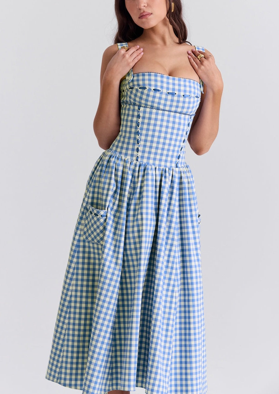 Women's Gingham Dress – Square Neck, Button Front, Classic Summer Style-83592-f40d48a0-9034-4863-8f70-e87ce3e9d722