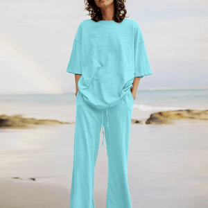 Women's Aqua Blue Two-Piece Activewear Set – Relaxed Fit, Wide-Leg Pants, Cotton Blend-67666-f4718527-0fae-43f7-bbde-ecd8cc1889ba