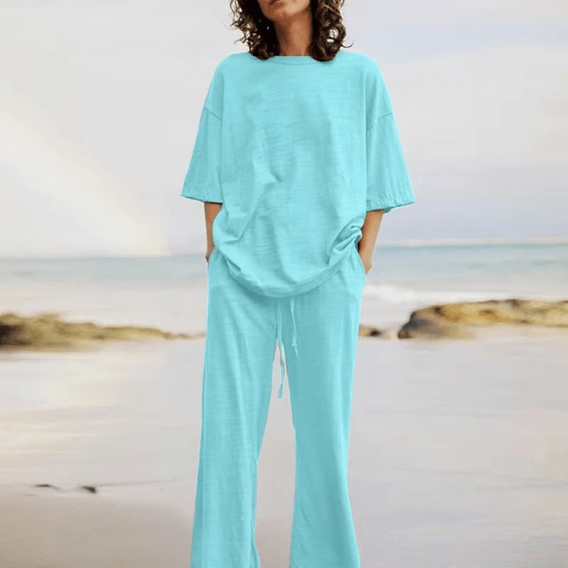 Women's Aqua Blue Two-Piece Activewear Set – Relaxed Fit, Wide-Leg Pants, Cotton Blend-67666-f4718527-0fae-43f7-bbde-ecd8cc1889ba