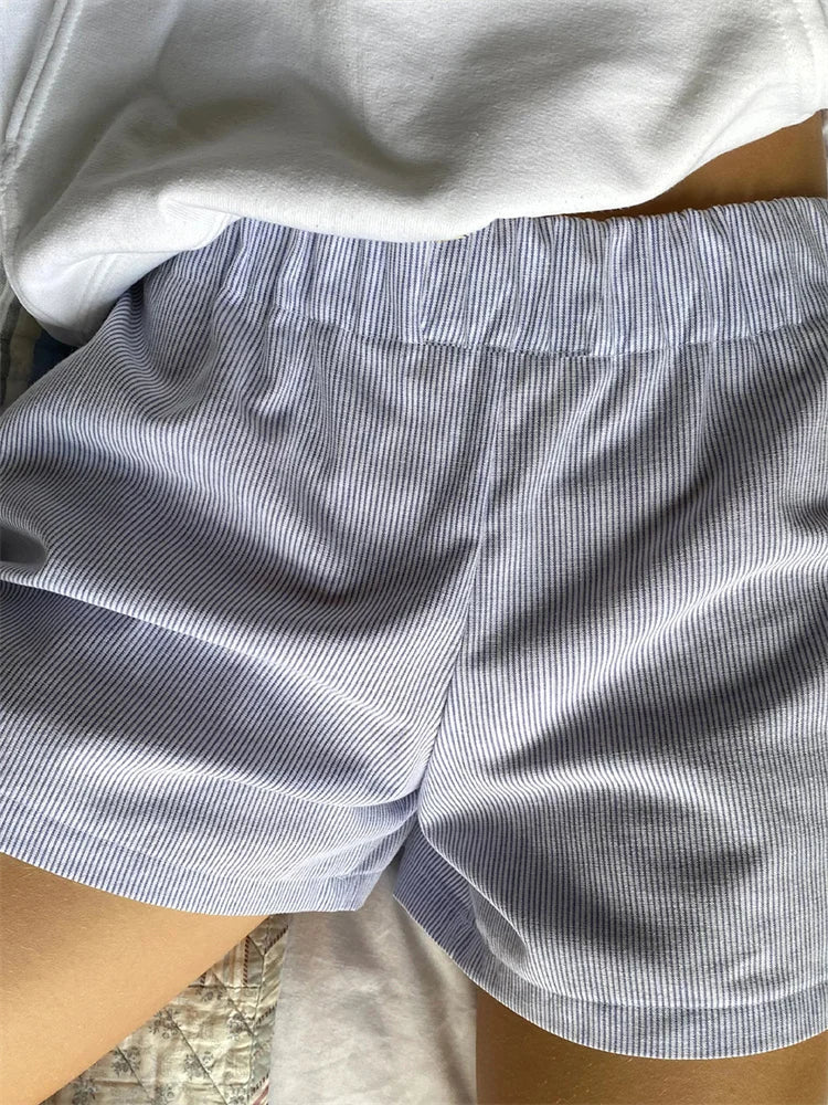 Women's Cotton Striped Lounge Shorts with Elastic Waistband-81738-f9ffa6b3-171b-4bcc-8f99-c997b6f1cff3