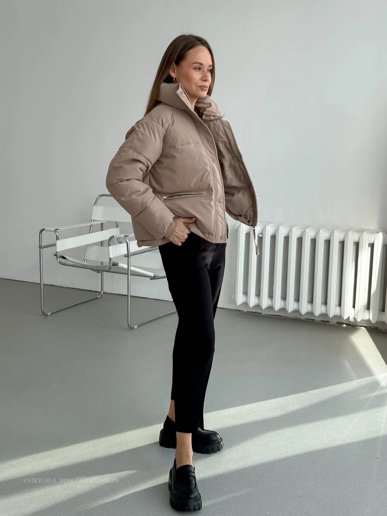 Women's Cropped Puffer Jacket – Quilted, Water-Resistant, High Collar, Synthetic-65207-faa44620-048d-4ed9-8a09-937f3c1b9151