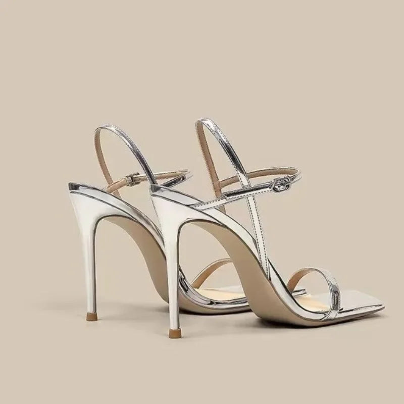 Women's High Heel Sandals – Metallic Stiletto, Adjustable Ankle Strap, Open Toe-76998-faeeeb62-52b6-48f9-b1b6-4c57684dc8ea