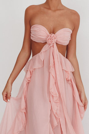 Women's Strapless Ruffle Maxi Dress, Elegant Cut-Out Design-83518-fcb18231-3e24-4254-86f3-e02af363e873
