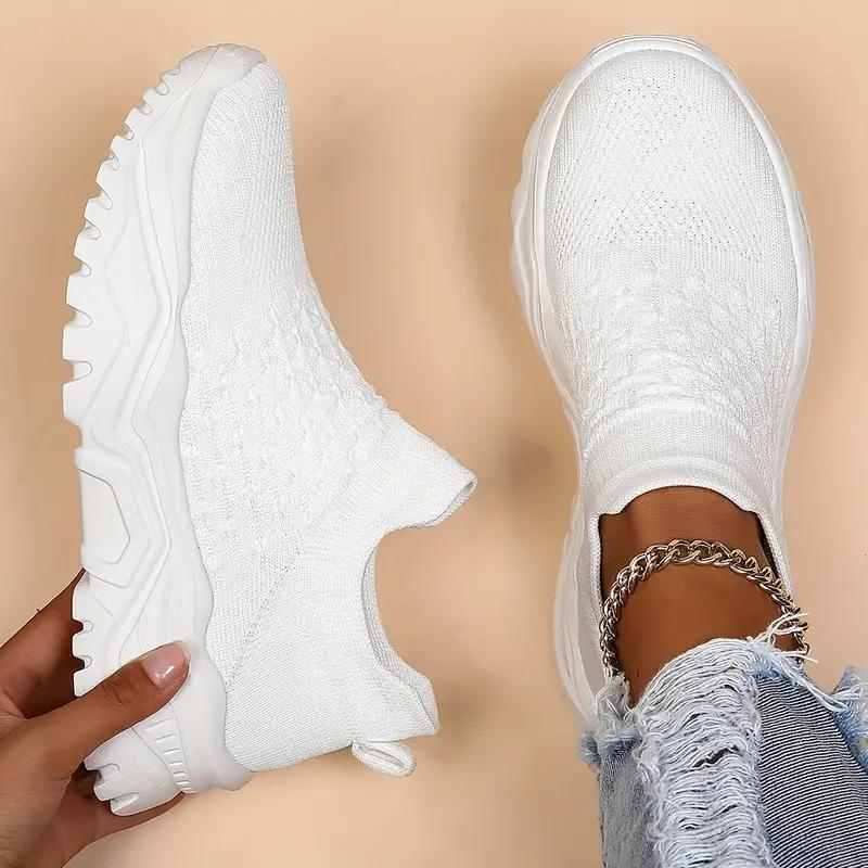 Women's Slip-On Sneakers – Breathable Knit, Chunky Sole, Athleisure Style-82673-ff490099-dc96-41e5-8aee-ce47574e3a54